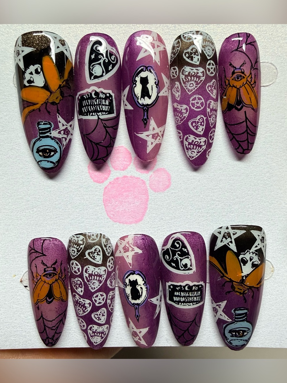 Witchy Purple Press-On Nails with Orange Accents size medium long round